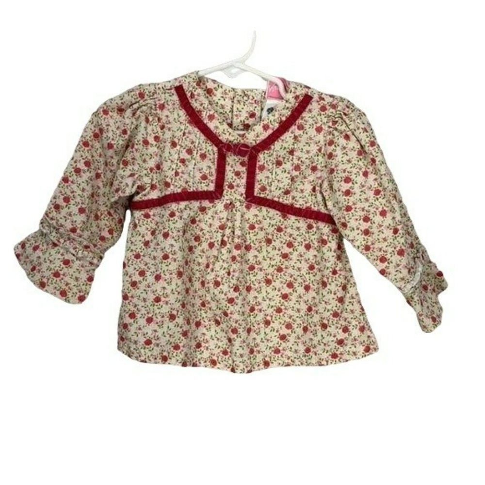 Nanette Toddler Girl Corduroy Floral Off White Dress Shirt Size 18 Months